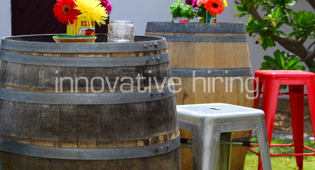 Features: Wine Barrel Bar Table with Tolix Bar Stools
