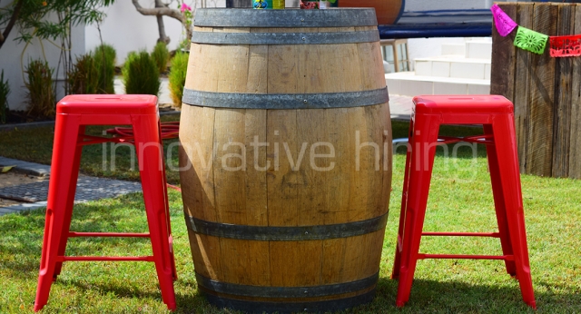 Features: Tolix Bar Stools & Wine Barrel Bar Table