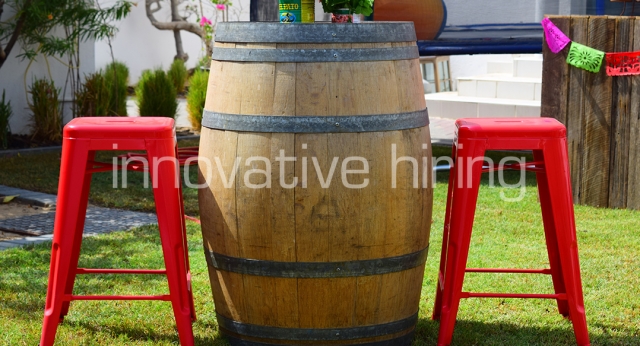 Features: Wine Barrel Bar Table with Tolix Bar Stools