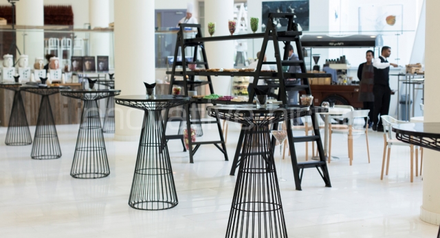 Features: Wireworx Bar Tables & Industrial Scaffold Shelving